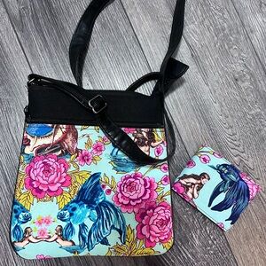 Floral Fish Print Crossbody Bag and Wallet Set